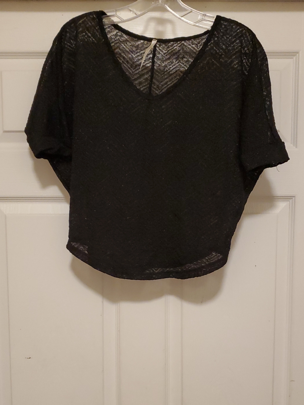DNA couture Black Sheer V-Neck Dolman Sleeve Blouse